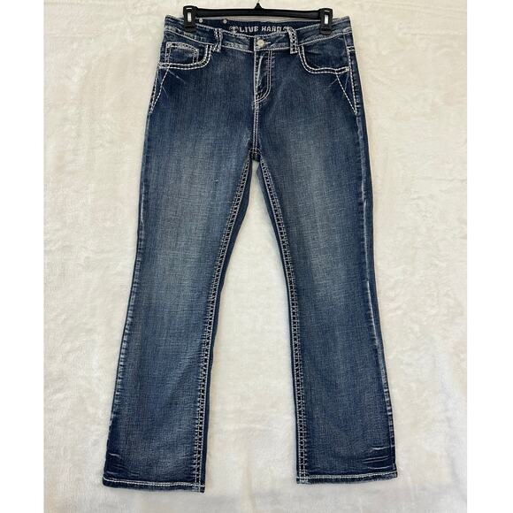 Live Hard Jeans 16 Womens Thick Stitch Concert Rock Embellish - Picture 1 of 11